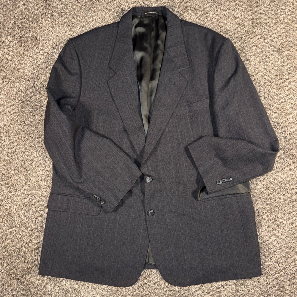 Vintage‎ Pierre Balmain Mens 48L Wool Blazer Charcoal Grey Pinstripe Sport Coat